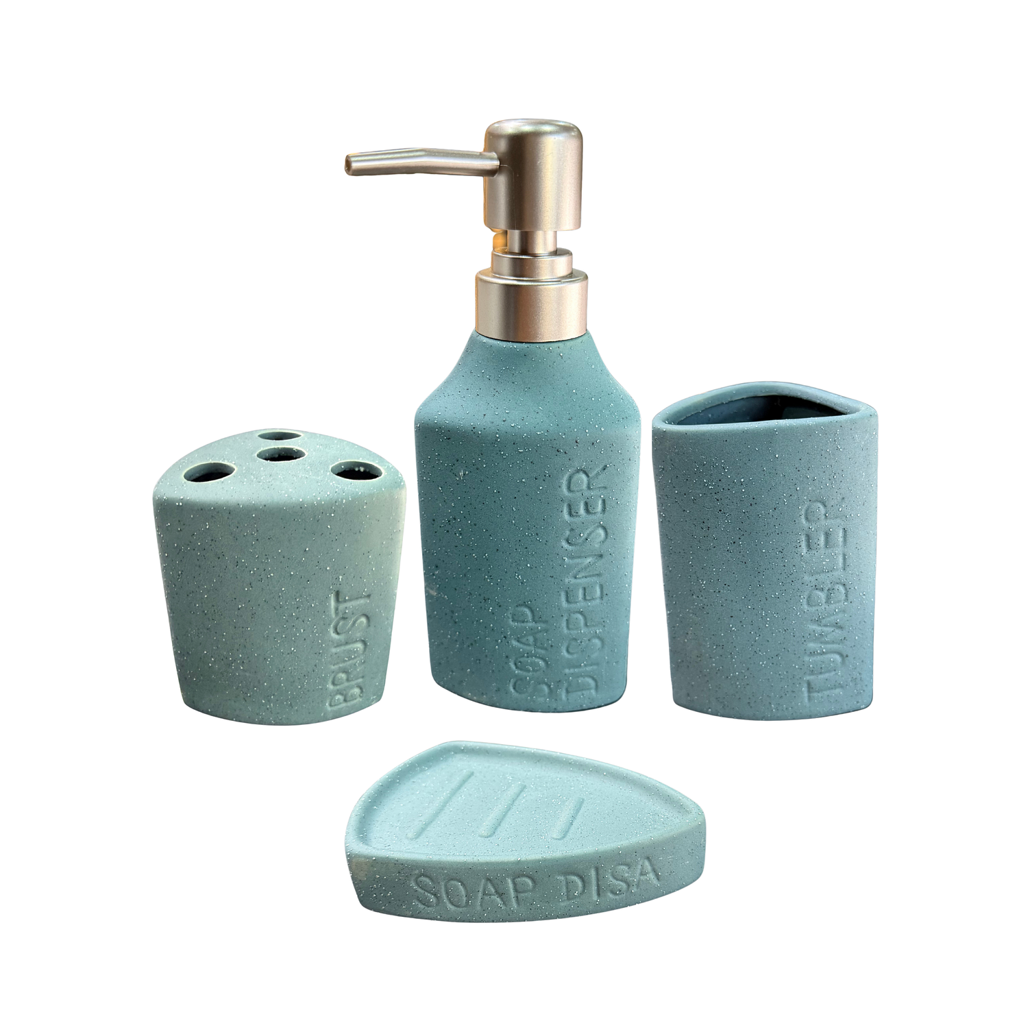Set Accesorios de Baño 4 Piezas Cerámica Turquesa – Dispensador y Porta Cepillos 1