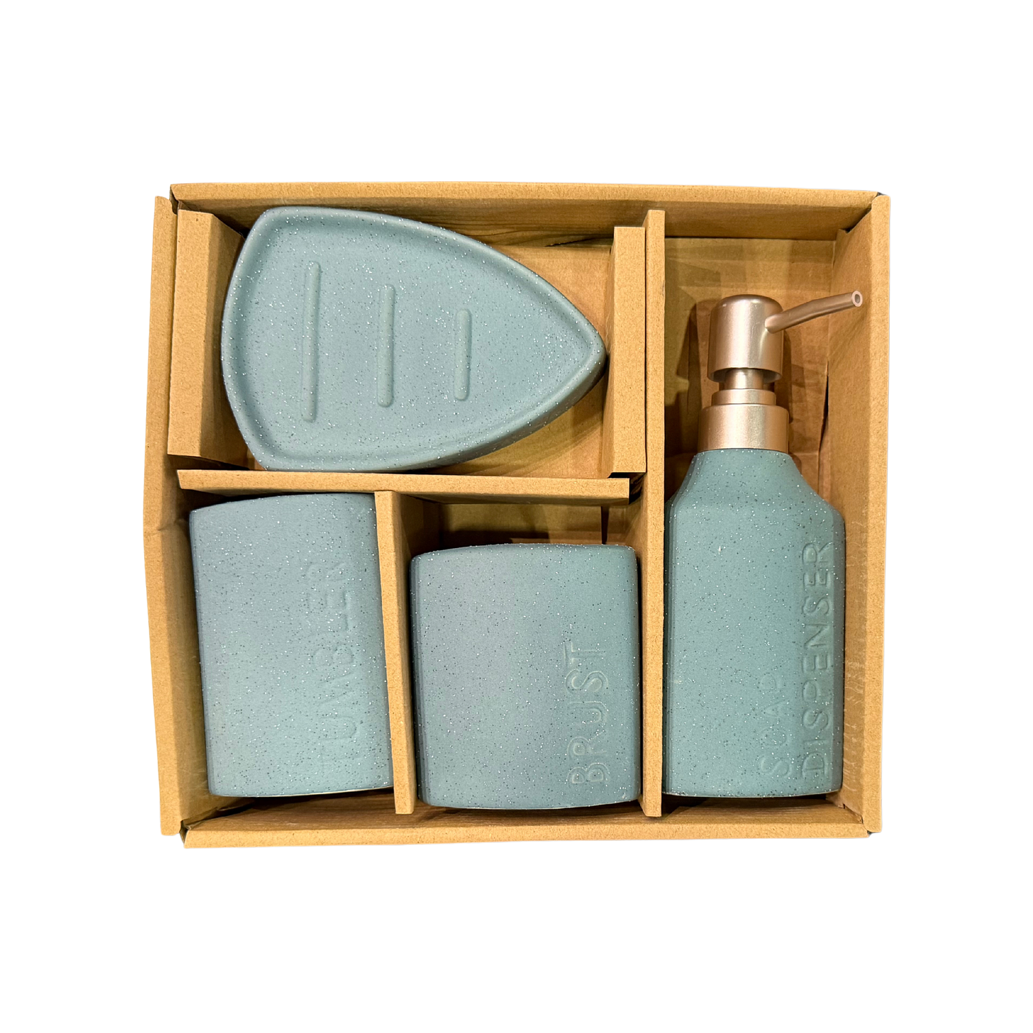 Set Accesorios de Baño 4 Piezas Cerámica Turquesa – Dispensador y Porta Cepillos 3