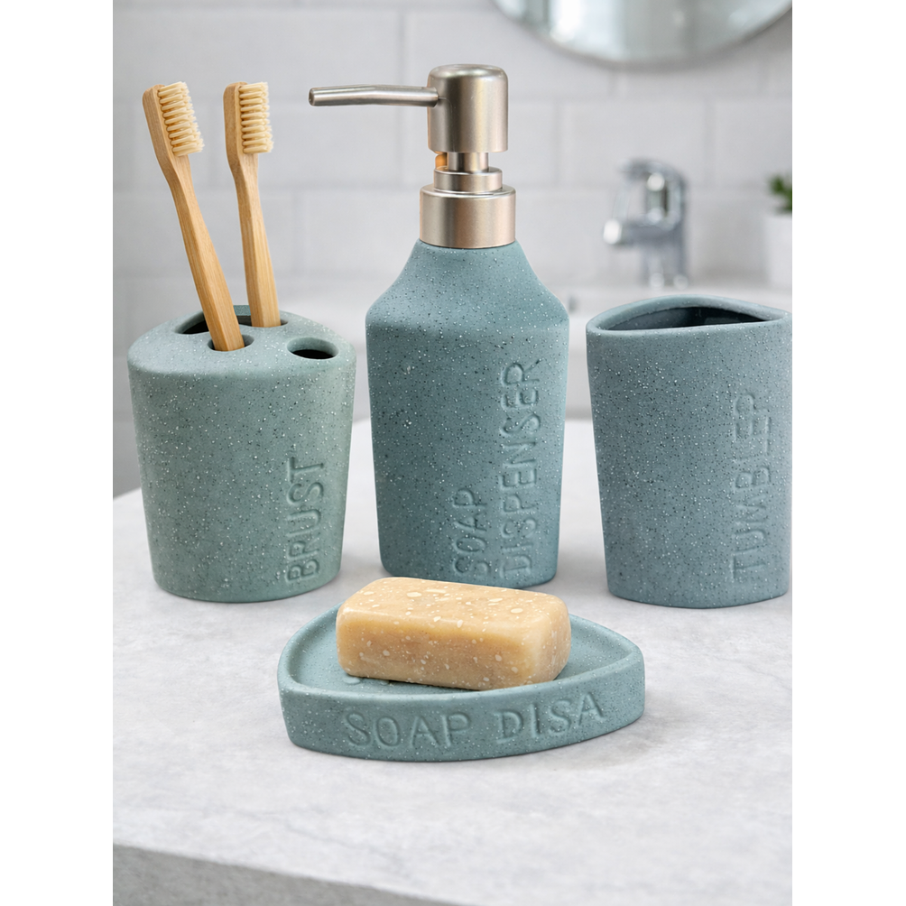 Set Accesorios de Baño 4 Piezas Cerámica Turquesa – Dispensador y Porta Cepillos 2
