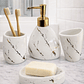 Set Accesorios de Baño 4 Piezas Cerámica Blanco Marmoleado – Dispensador y Porta Cepillos - Miniatura 2