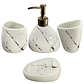 Set Accesorios de Baño 4 Piezas Cerámica Blanco Marmoleado – Dispensador y Porta Cepillos - Miniatura 1