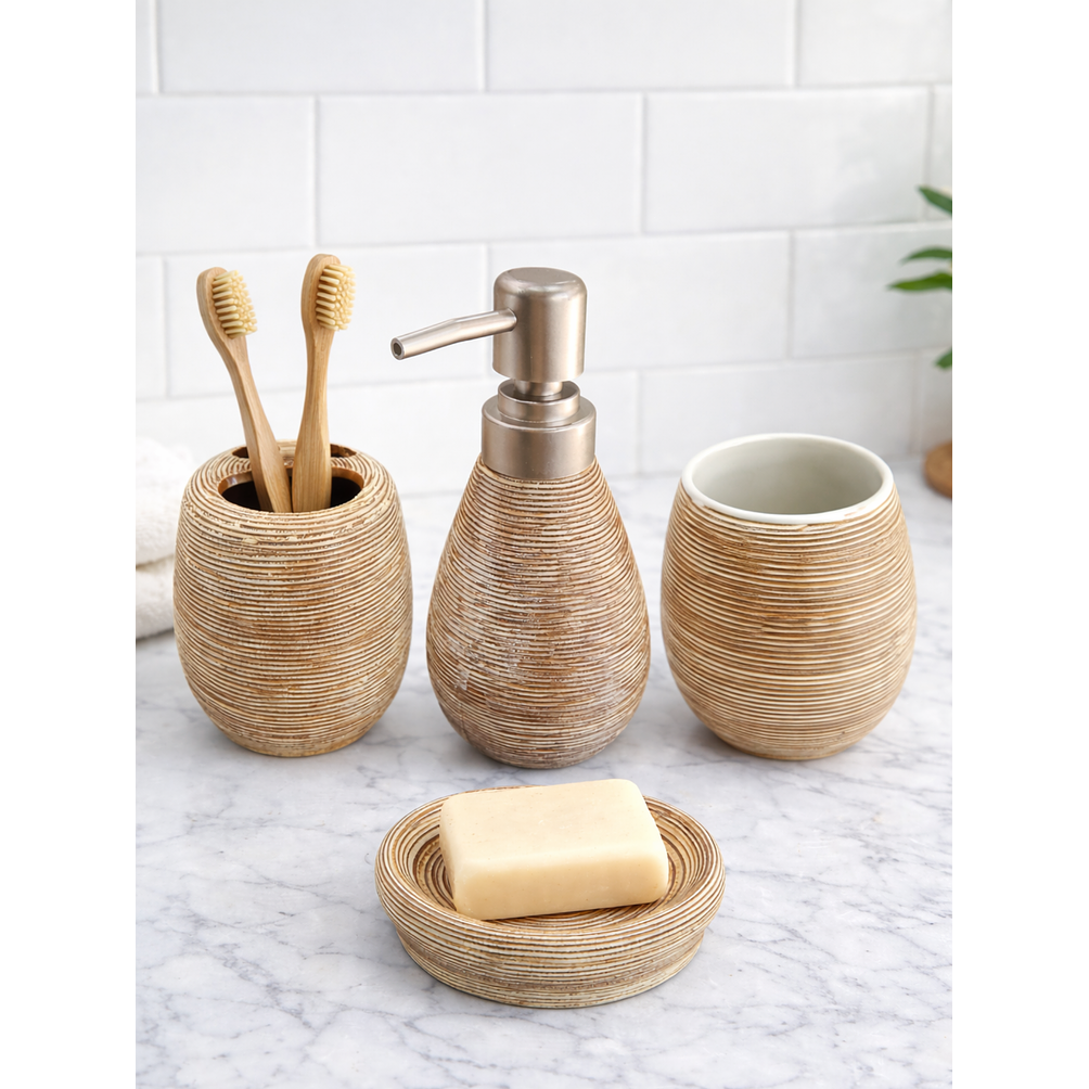 Set Accesorios De Baño 4 Piezas Cerámica Café 380ML 2
