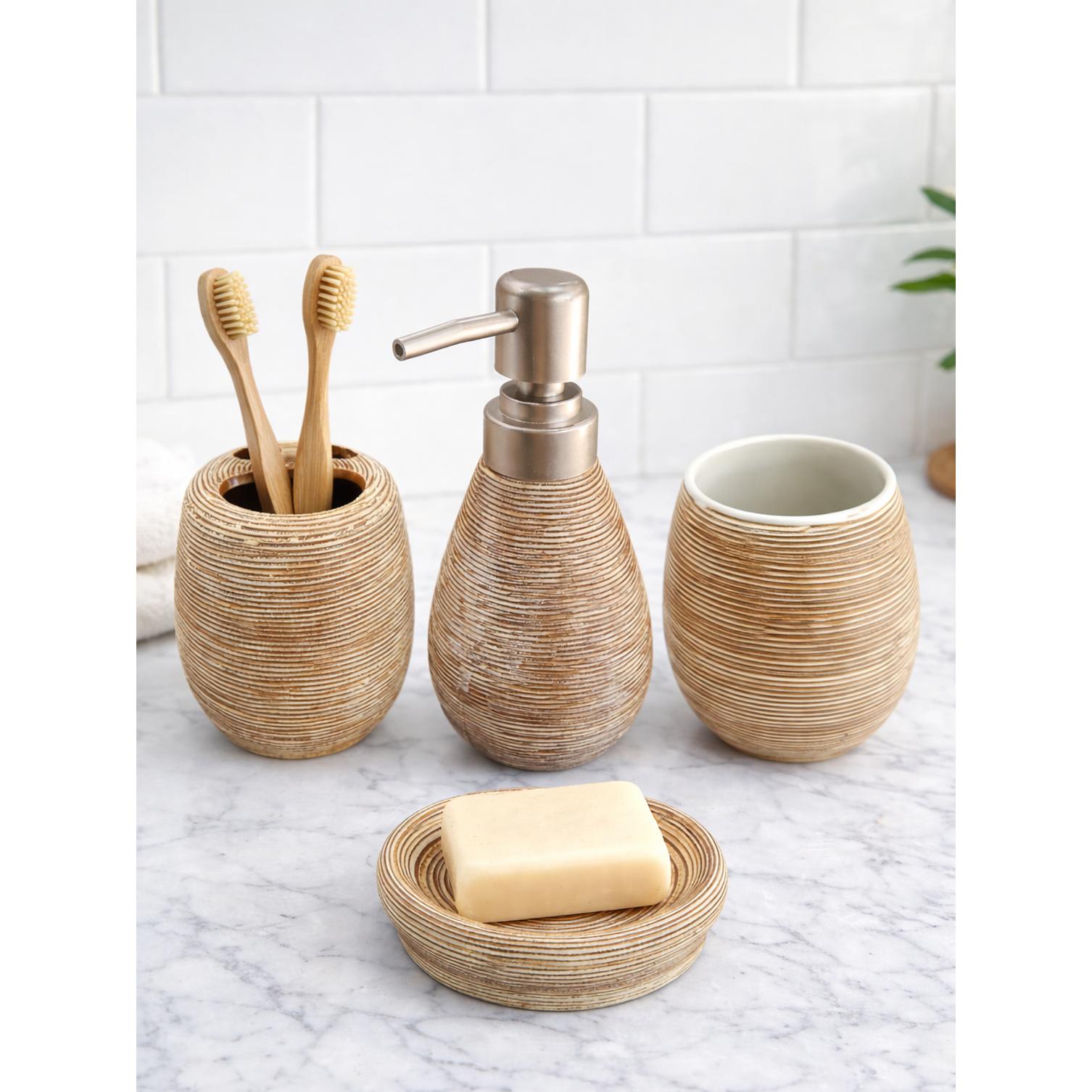 Set Accesorios De Baño 4 Piezas Cerámica Café 380ML 2