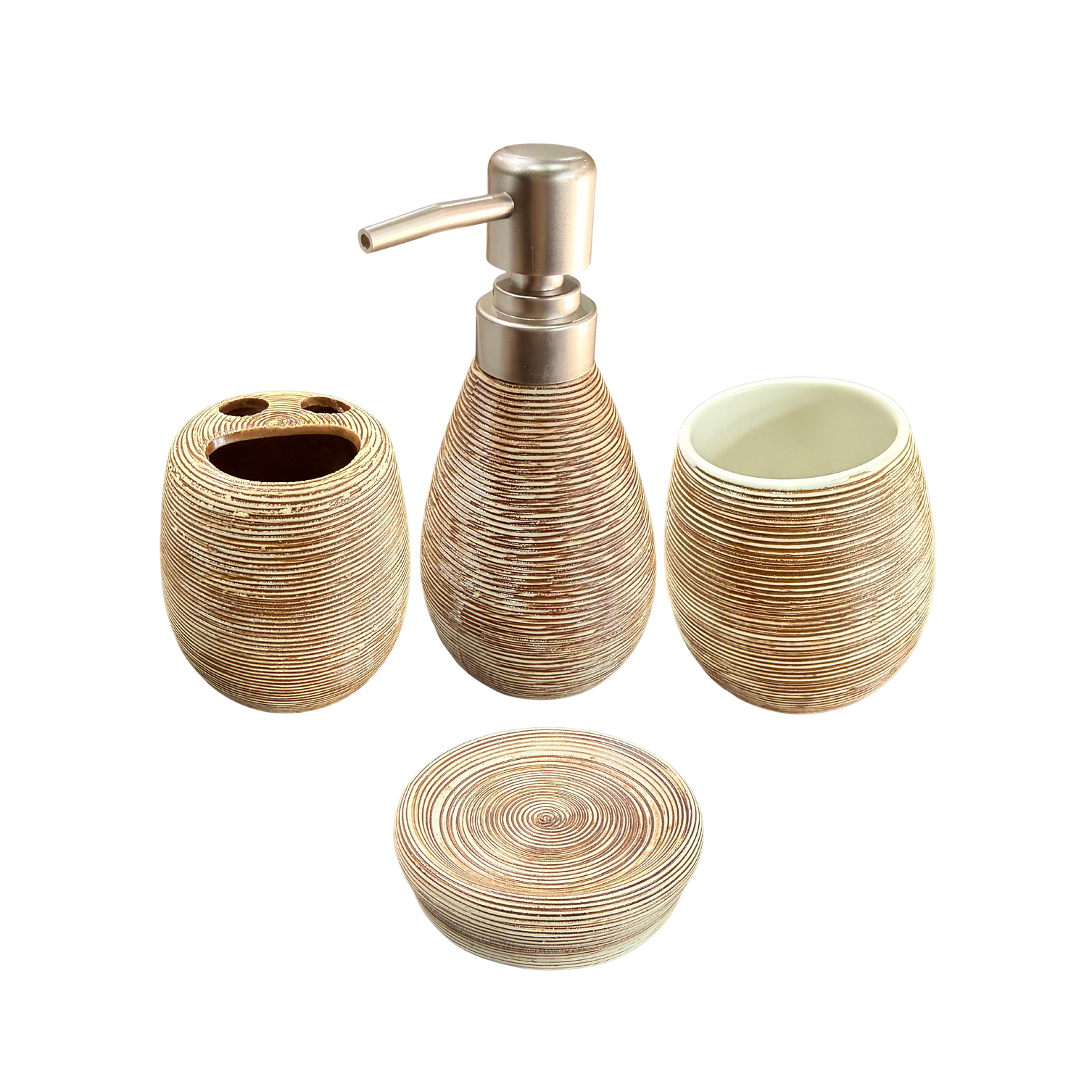 Set Accesorios De Baño 4 Piezas Cerámica Café 380ML 1