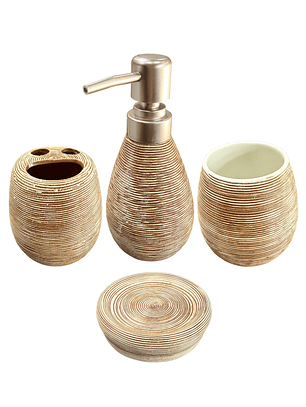Set Accesorios De Baño 4 Piezas Cerámica Café 380ML