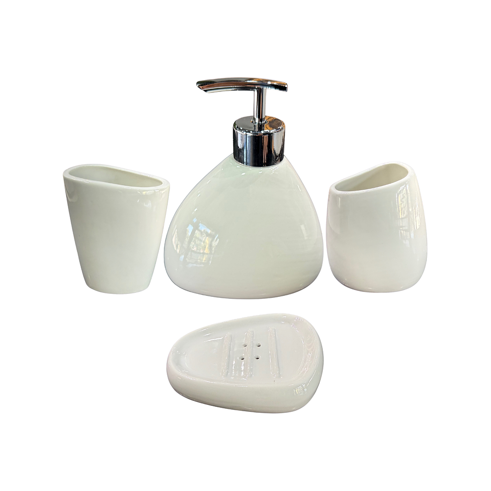 Set Accesorios de Baño 4 Piezas Cerámica Blanco – Dispensador y Porta Cepillos 1
