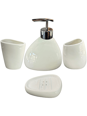Set Accesorios de Baño 4 Piezas Cerámica Blanco – Dispensador y Porta Cepillos