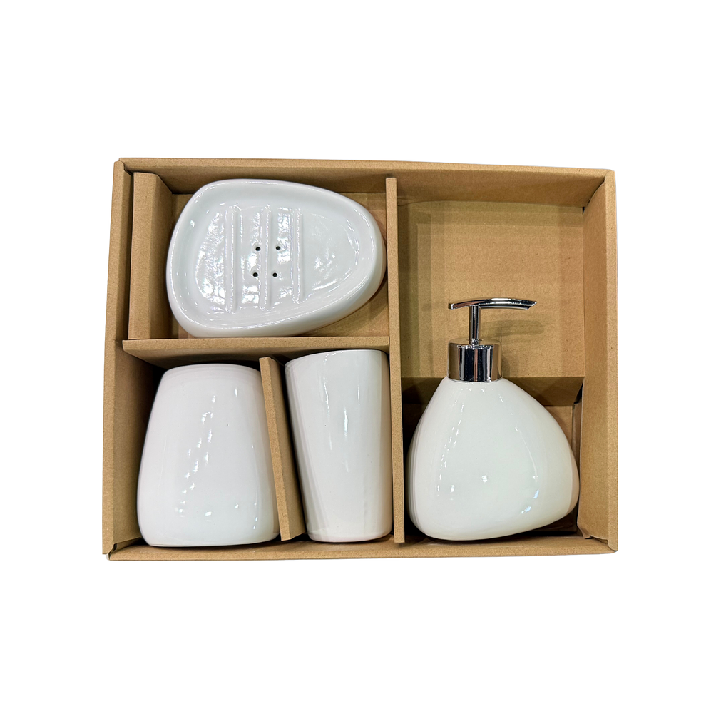 Set Accesorios de Baño 4 Piezas Cerámica Blanco – Dispensador y Porta Cepillos 3