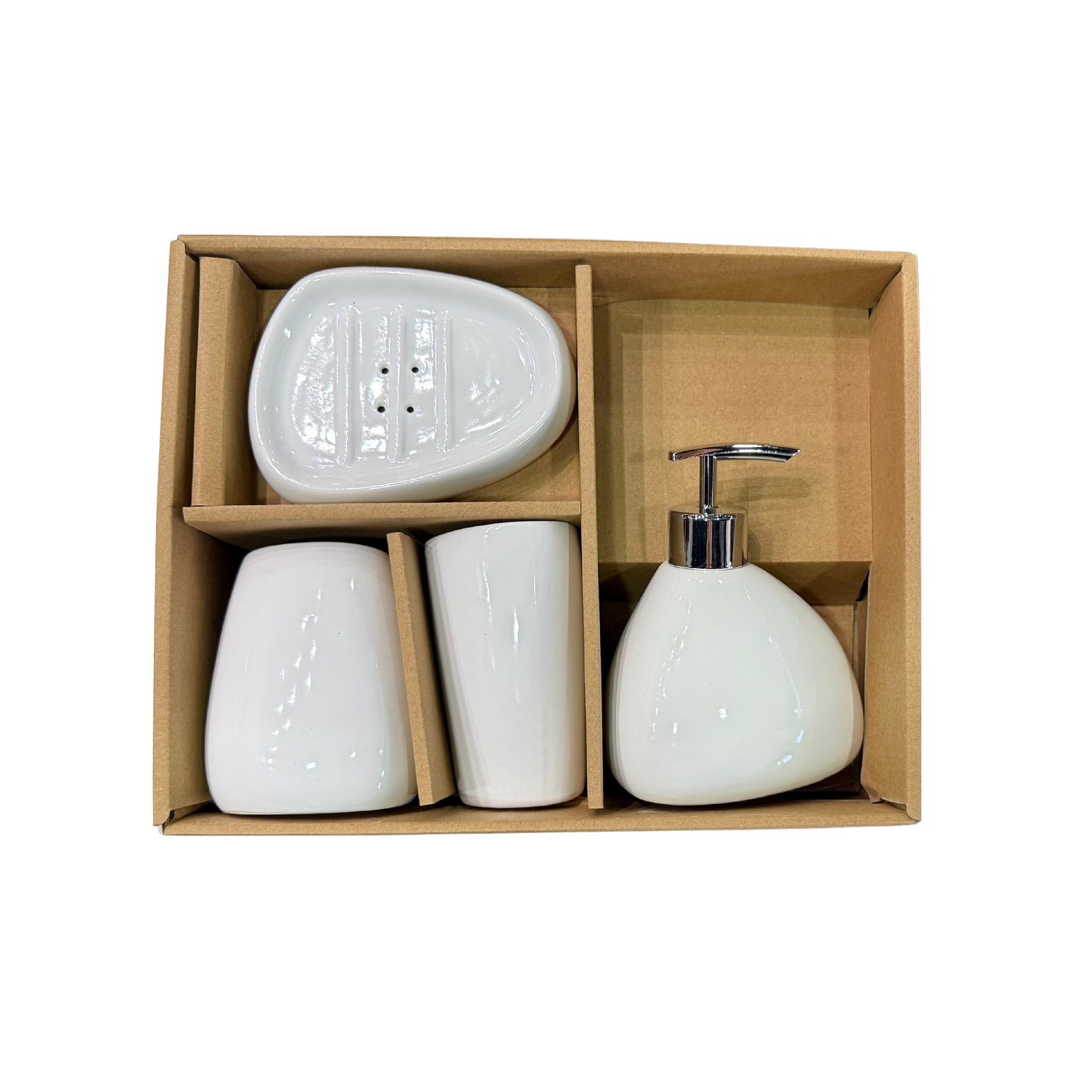 Set Accesorios de Baño 4 Piezas Cerámica Blanco – Dispensador y Porta Cepillos 3