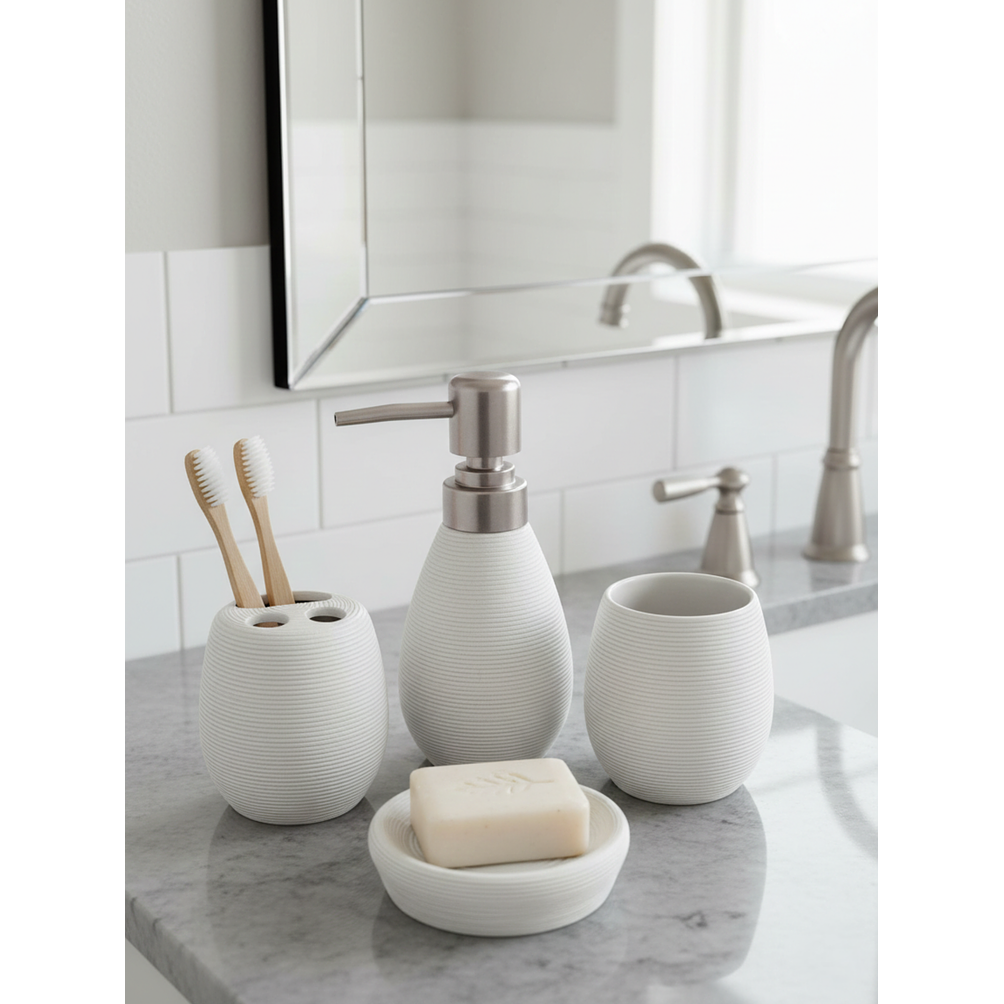 Set Accesorios De Baño 4 Piezas Cerámica Blanco 380ML 2