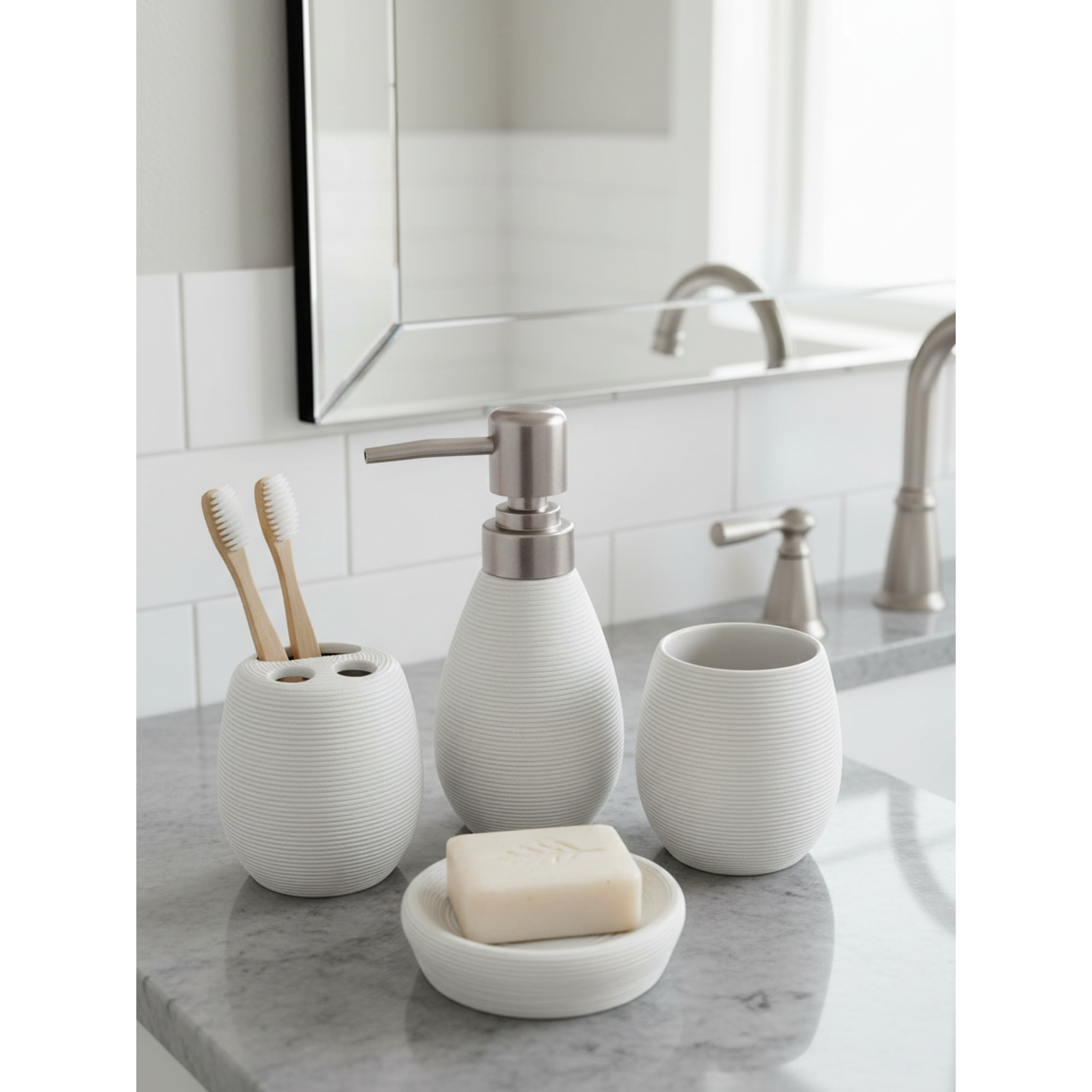 Set Accesorios De Baño 4 Piezas Cerámica Blanco 380ML 2