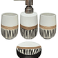 Set Accesorios de Baño 4 Piezas Cerámica Blanco y Negro Dispensador y Porta Cepillos - Miniatura 1
