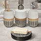 Set Accesorios de Baño 4 Piezas Cerámica Blanco y Negro Dispensador y Porta Cepillos - Miniatura 2