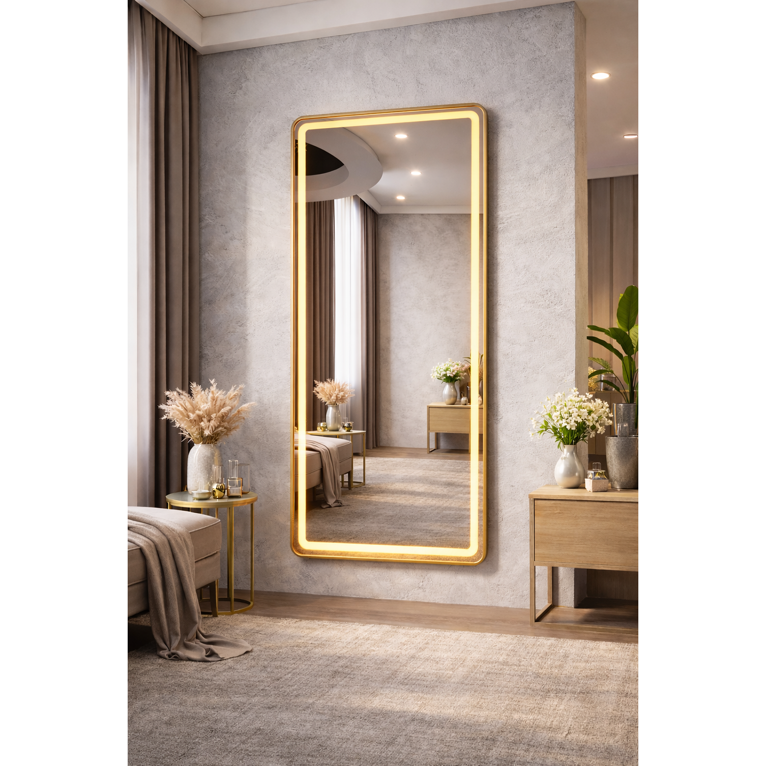 Espejo LED de Cuerpo Entero de Muro L08 Gold 70×150 cm 5