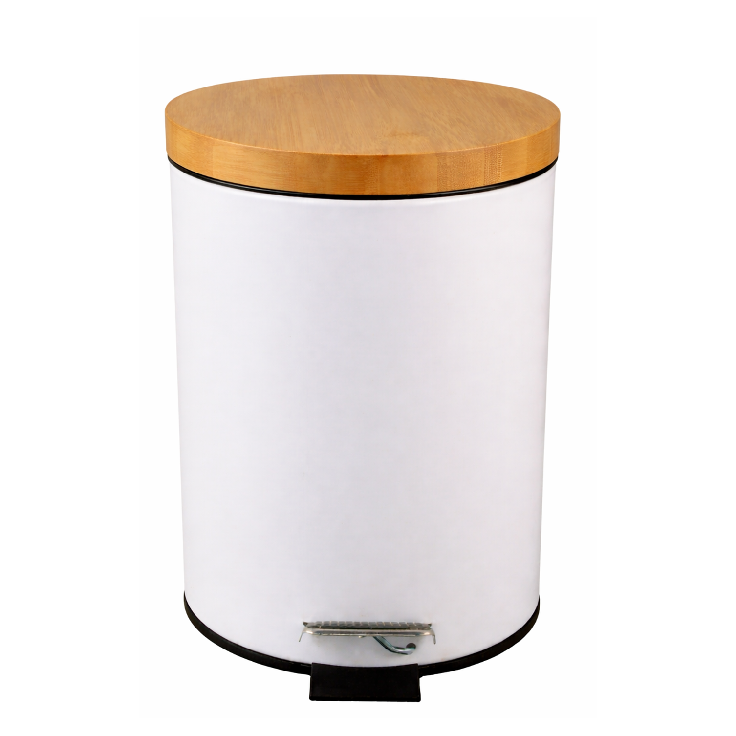 Basurero Blanco Con Pedal Cierre Suave y Tapa de Bambú 5L 1