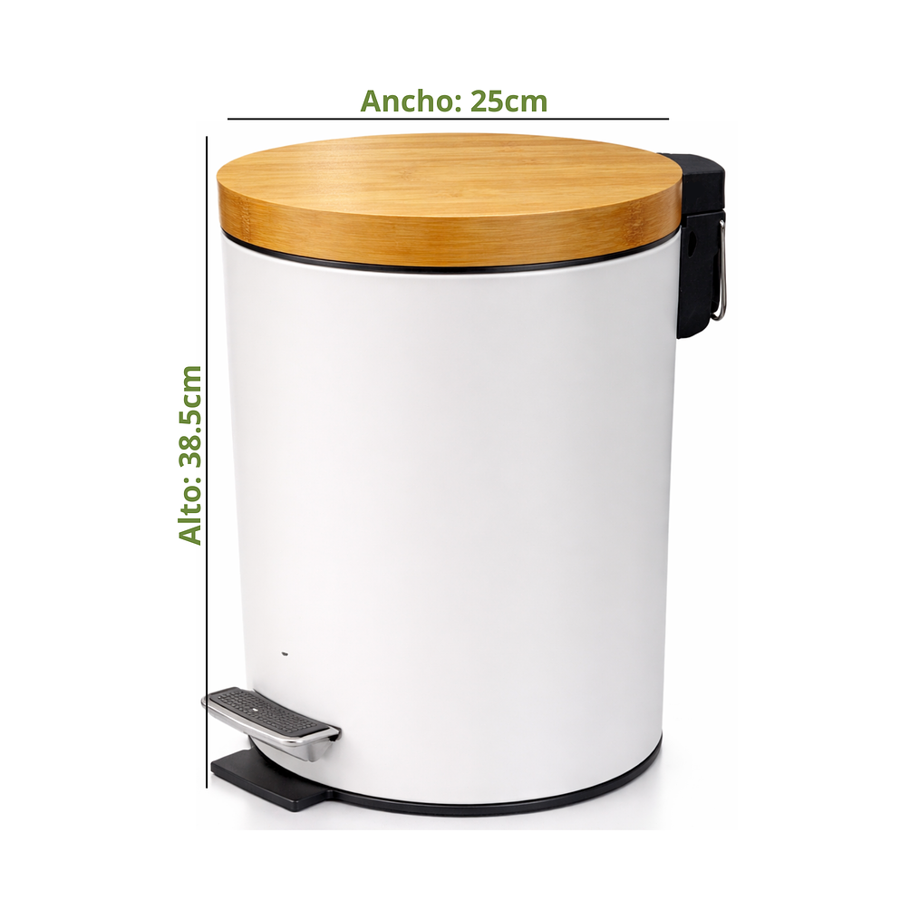  Basurero Blanco Con Pedal Cierre Suave y Tapa de Bambú 12L 2
