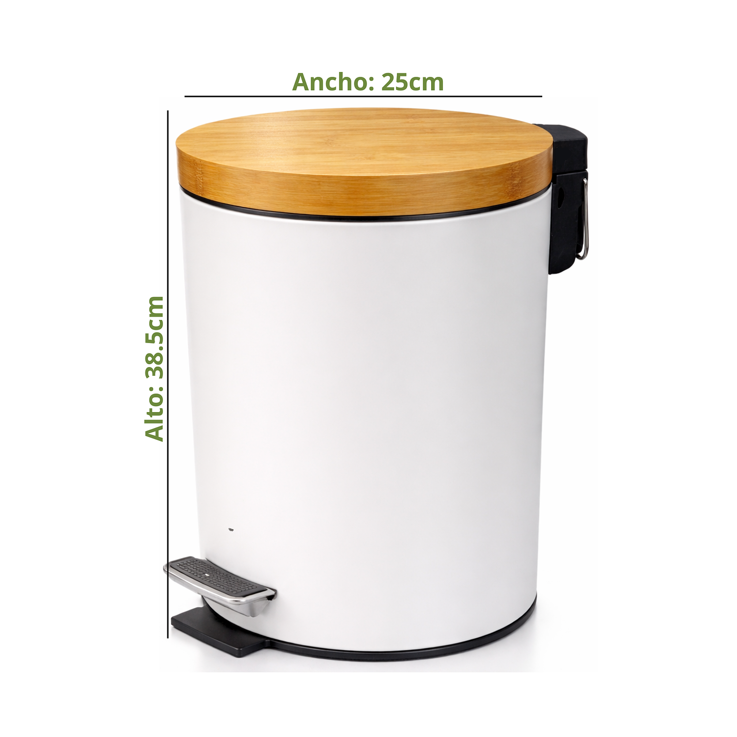  Basurero Blanco Con Pedal Cierre Suave y Tapa de Bambú 12L 2