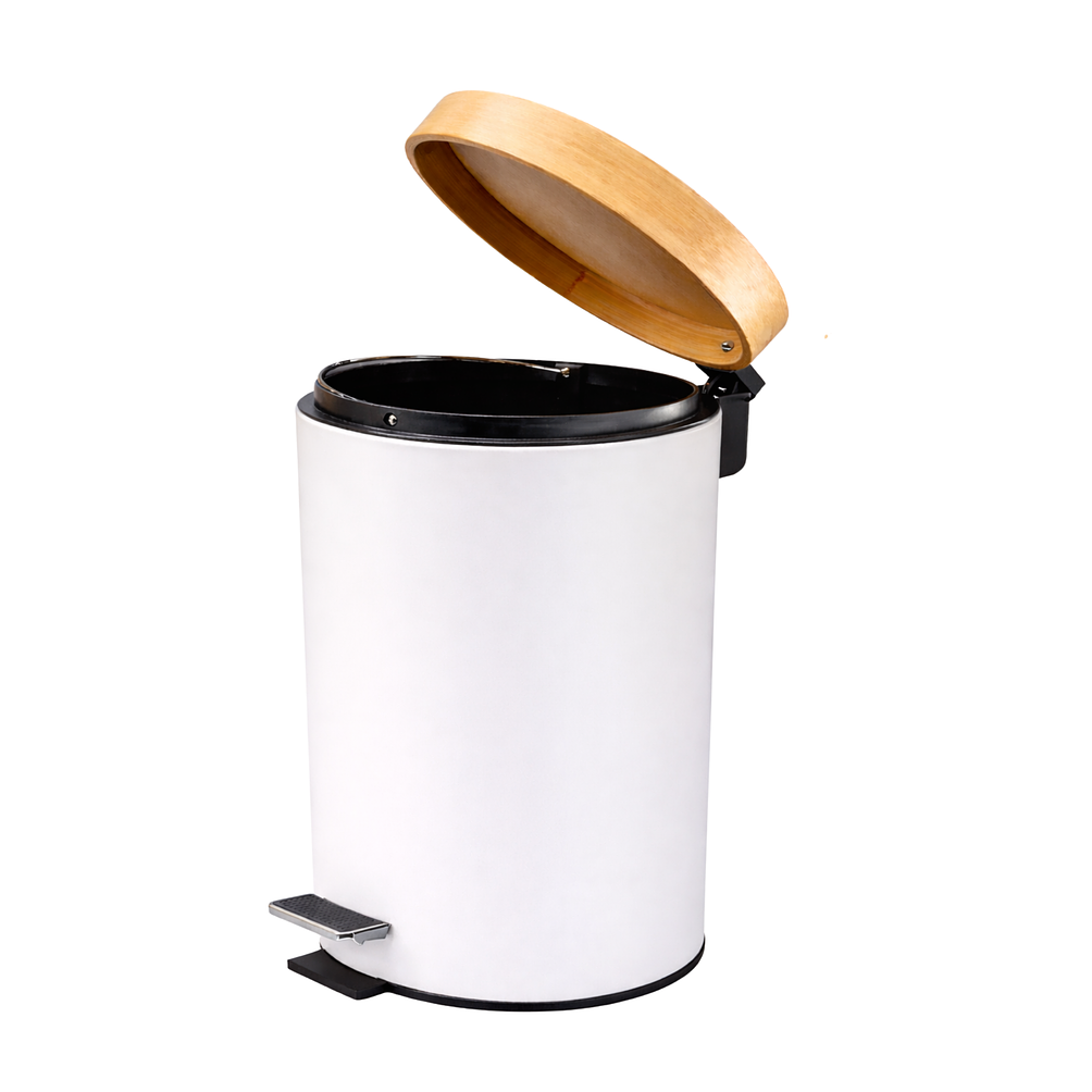  Basurero Blanco Con Pedal Cierre Suave y Tapa de Bambú 20L 5