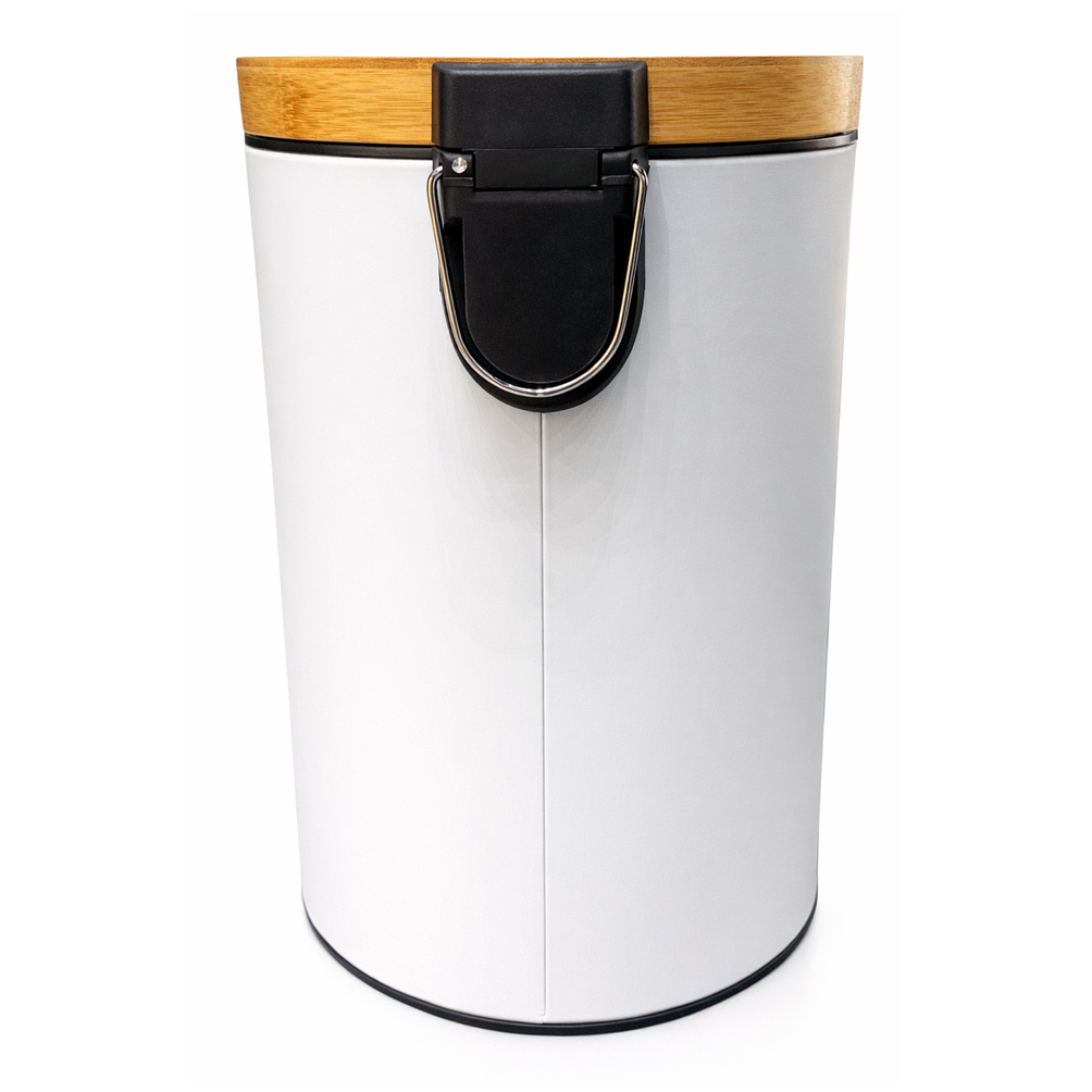 Basurero Blanco Con Pedal Cierre Suave y Tapa de Bambú 30L 6