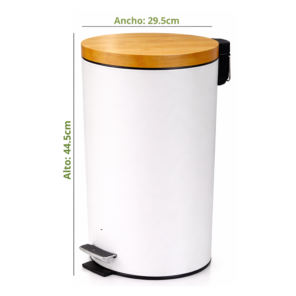  Basurero Blanco Con Pedal Cierre Suave y Tapa de Bambú 20L 2