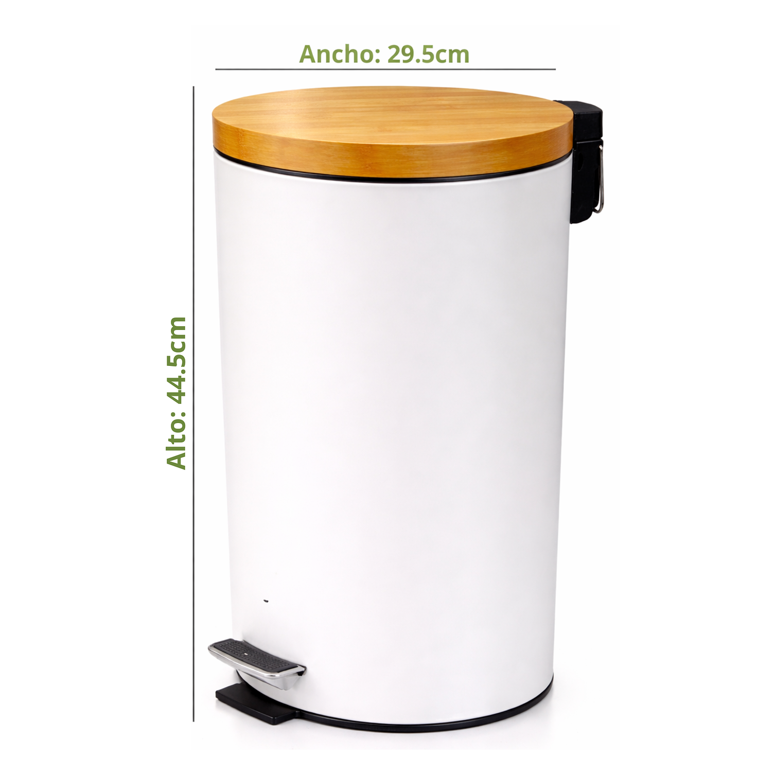  Basurero Blanco Con Pedal Cierre Suave y Tapa de Bambú 20L 2