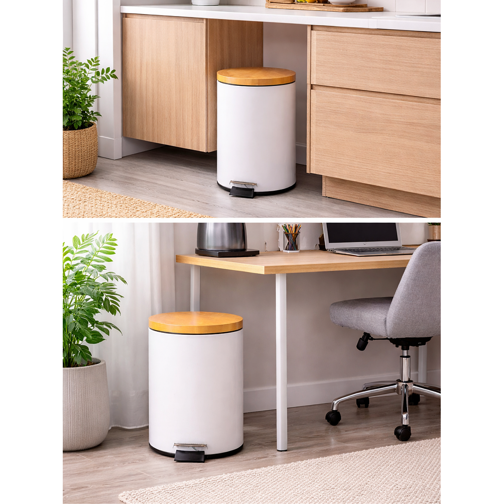  Basurero Blanco Con Pedal Cierre Suave y Tapa de Bambú 20L 3