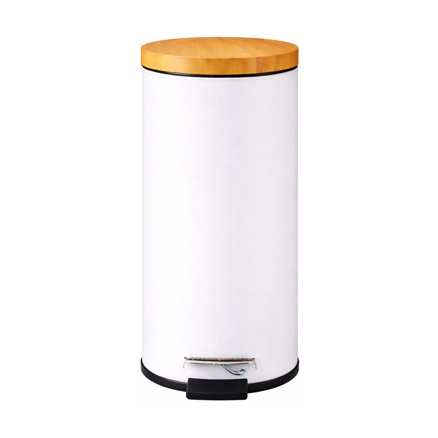 Basurero Blanco Con Pedal Cierre Suave y Tapa de Bambú 30L 1