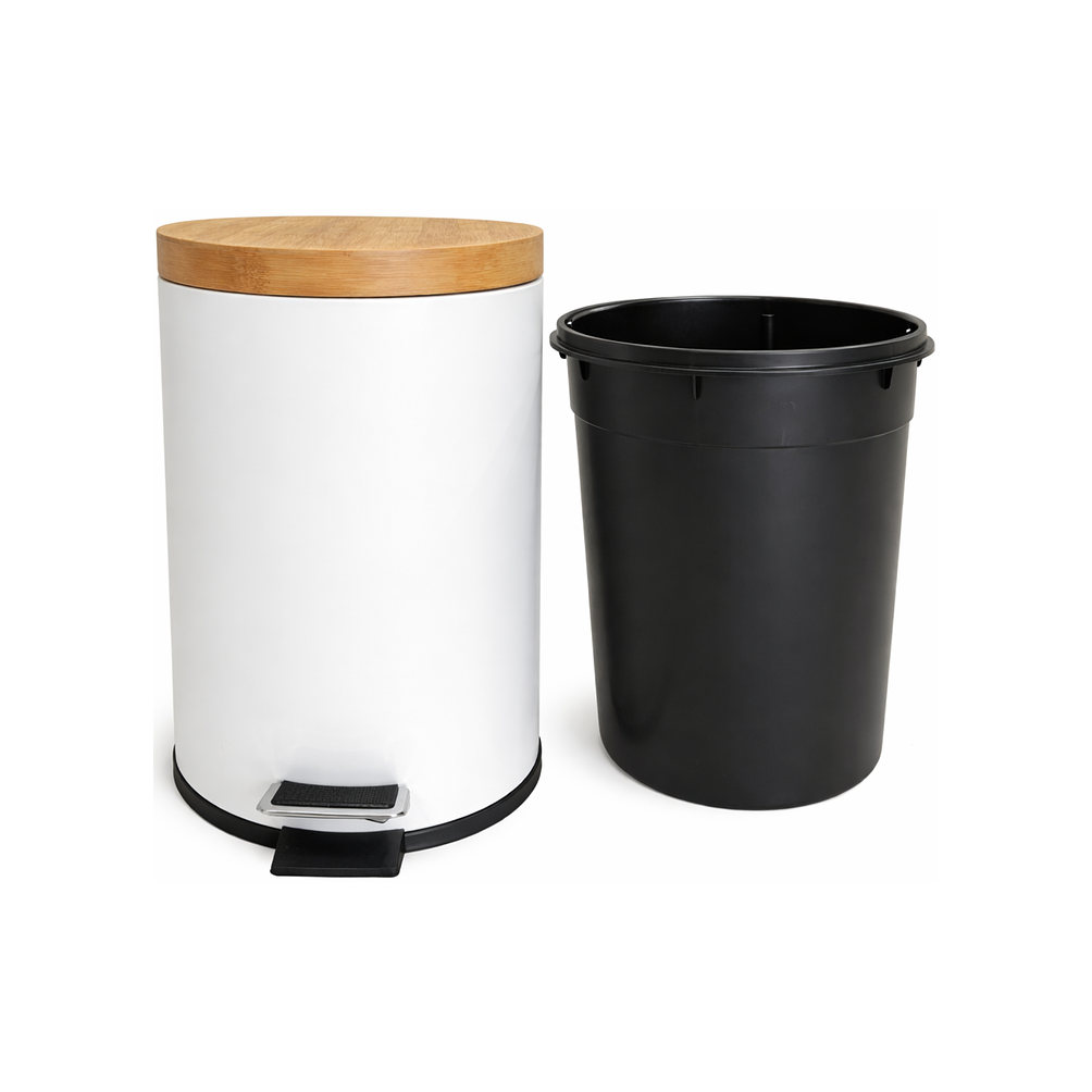  Basurero Blanco Con Pedal Cierre Suave y Tapa de Bambú 12L 4