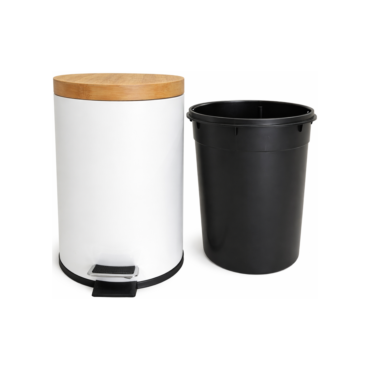 Basurero Blanco Con Pedal Cierre Suave y Tapa de Bambú 12L 4