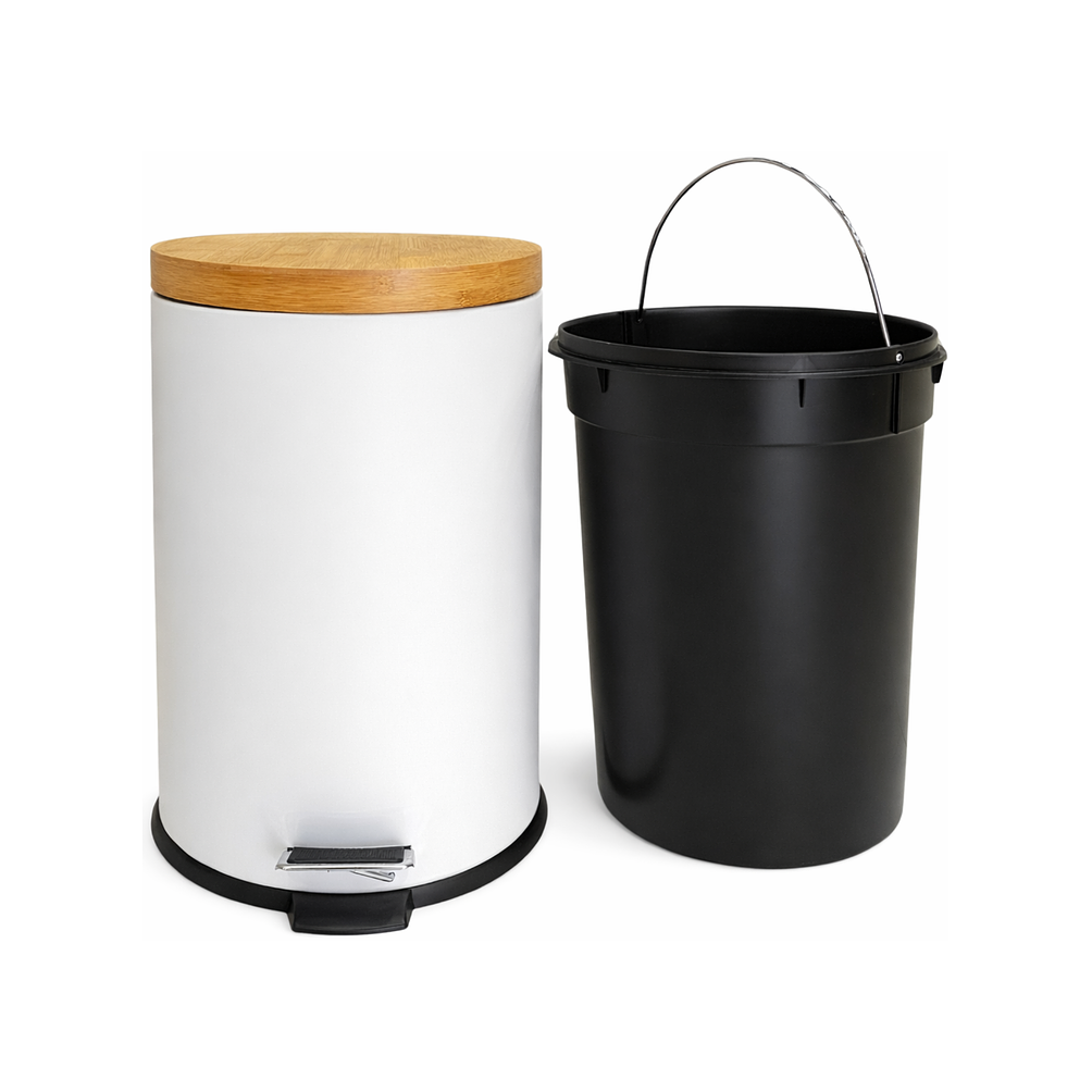  Basurero Blanco Con Pedal Cierre Suave y Tapa de Bambú 20L 4
