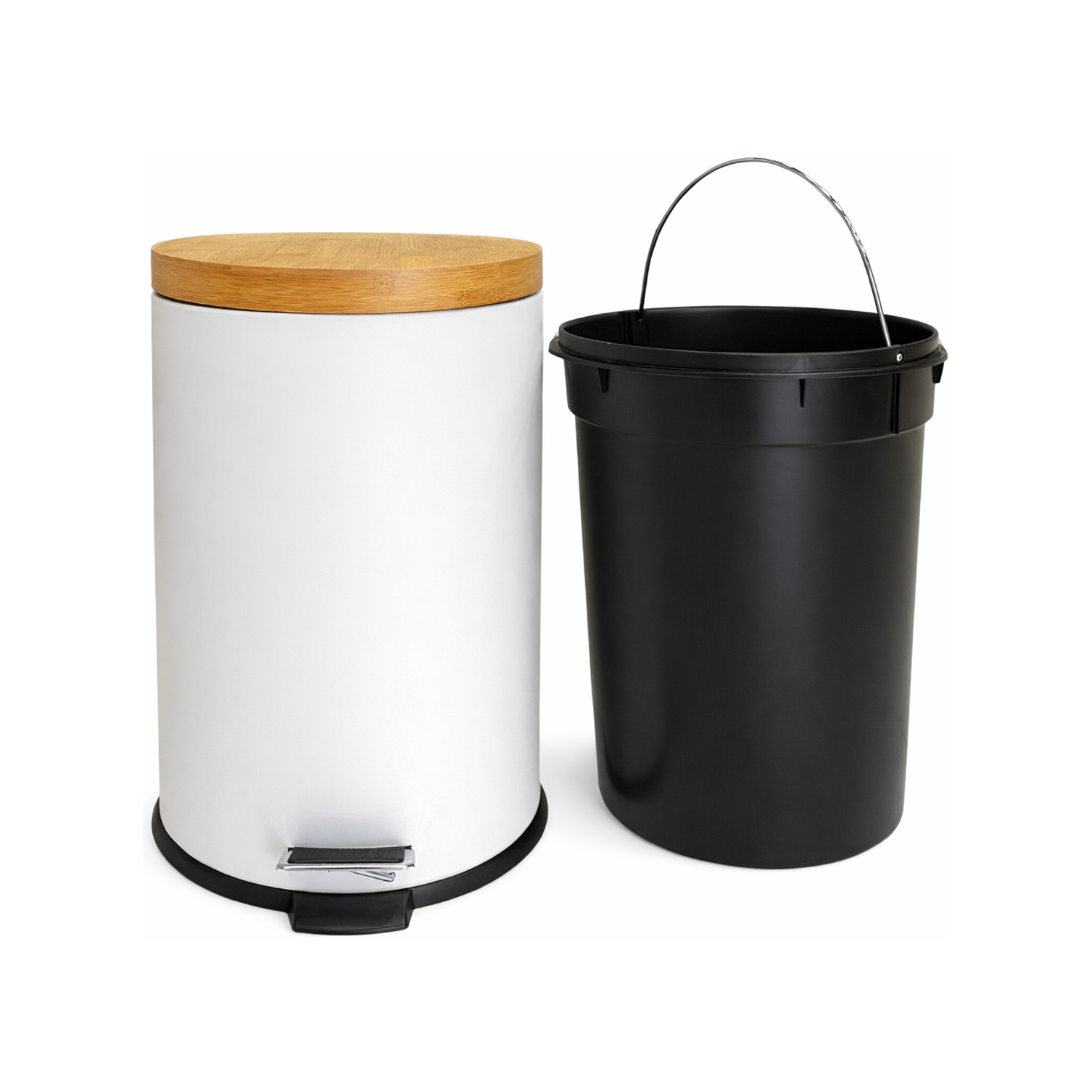  Basurero Blanco Con Pedal Cierre Suave y Tapa de Bambú 20L 4