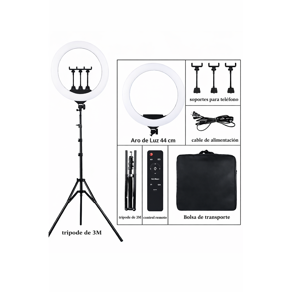 Aro de Luz LED Profesional 44 cm Con Trípode Ajustable 5