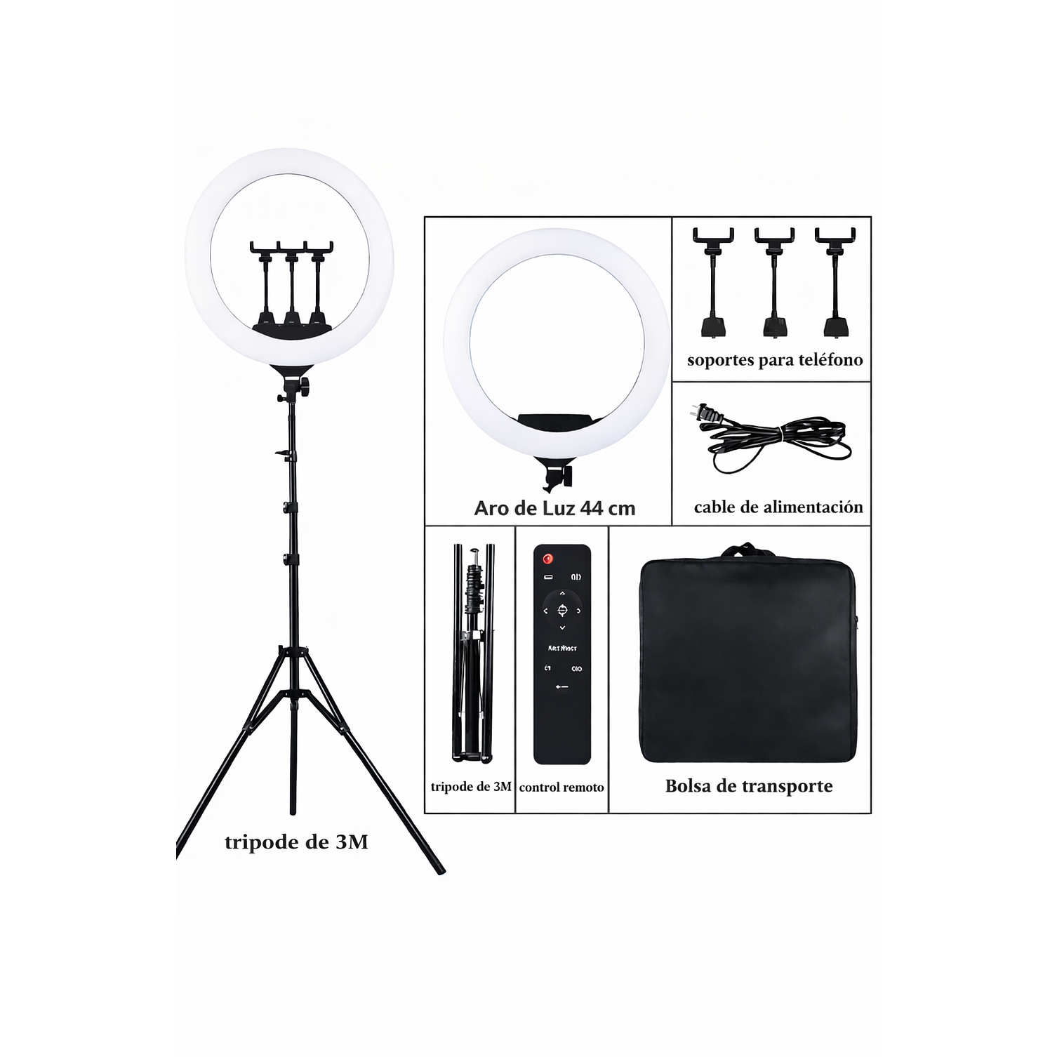Aro de Luz LED Profesional 44 cm Con Trípode Ajustable 5
