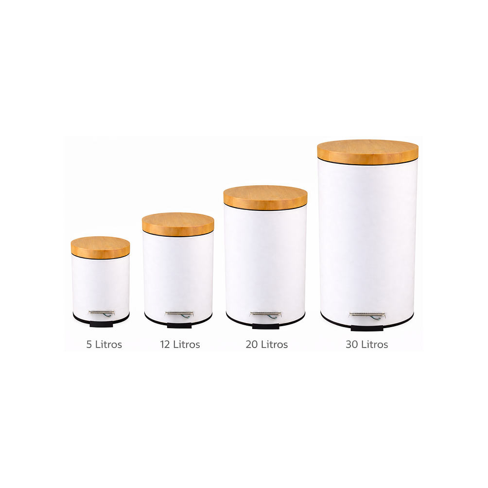  Basurero Blanco Con Pedal Cierre Suave y Tapa de Bambú 20L 7