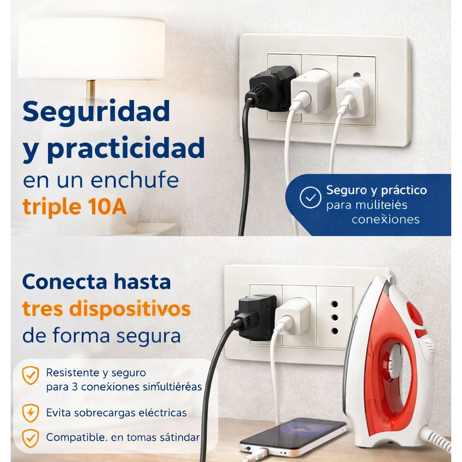 Enchufe Triple 10A Blanco 3