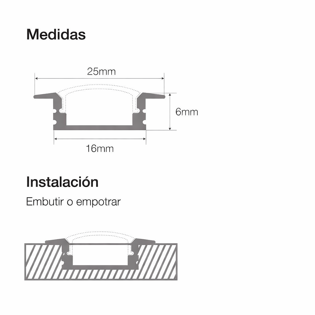 Perfil De Aluminio De Embutir 2.5CM x 3M 3
