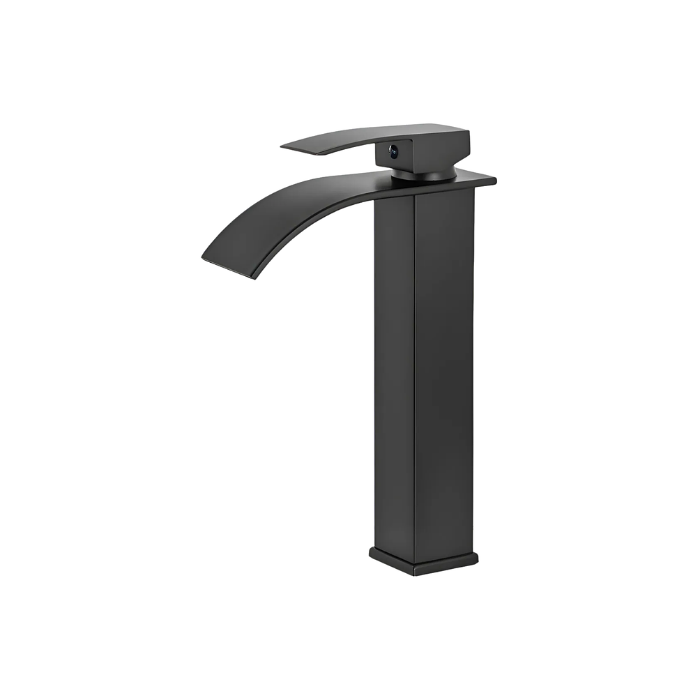 Llave Monomando Alta Negro Mate Cascada Cerrada Para Lavamanos 1