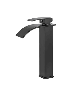 Llave Monomando Alta Negro Mate Cascada Cerrada Para Lavamanos