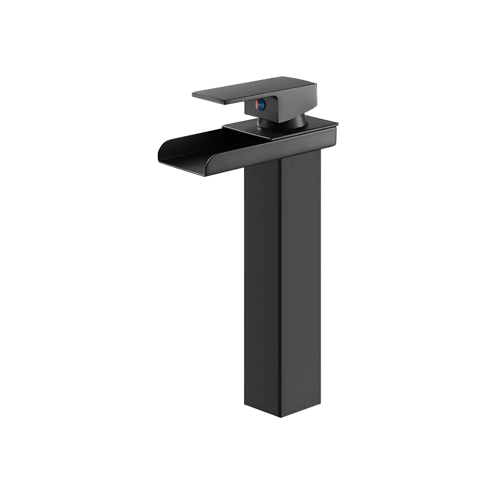 Llave Monomando Alta Negro Mate Cascada Abierta Para Lavamanos 1