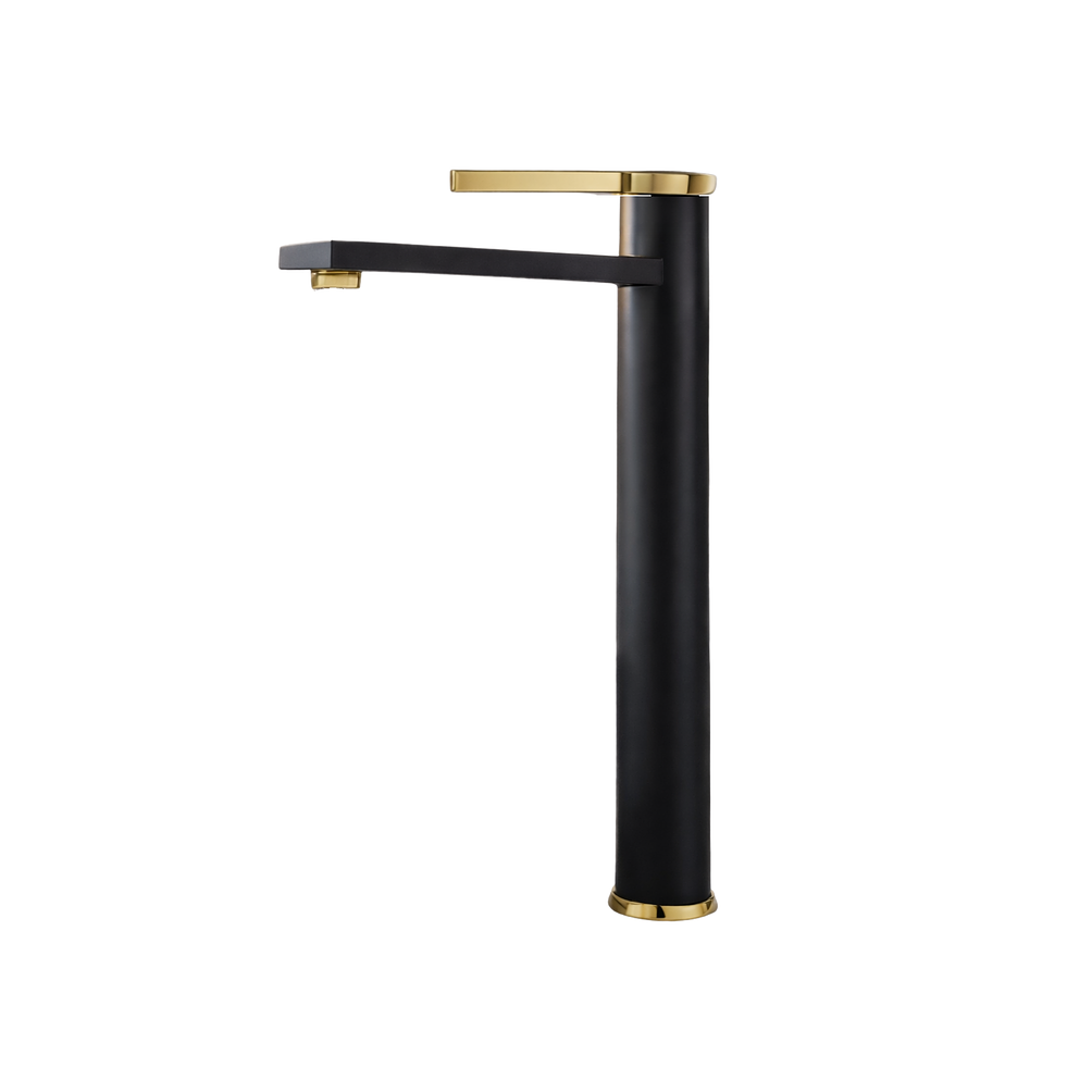 Llave Monomando Lavamanos Alta Negro Dorado 1