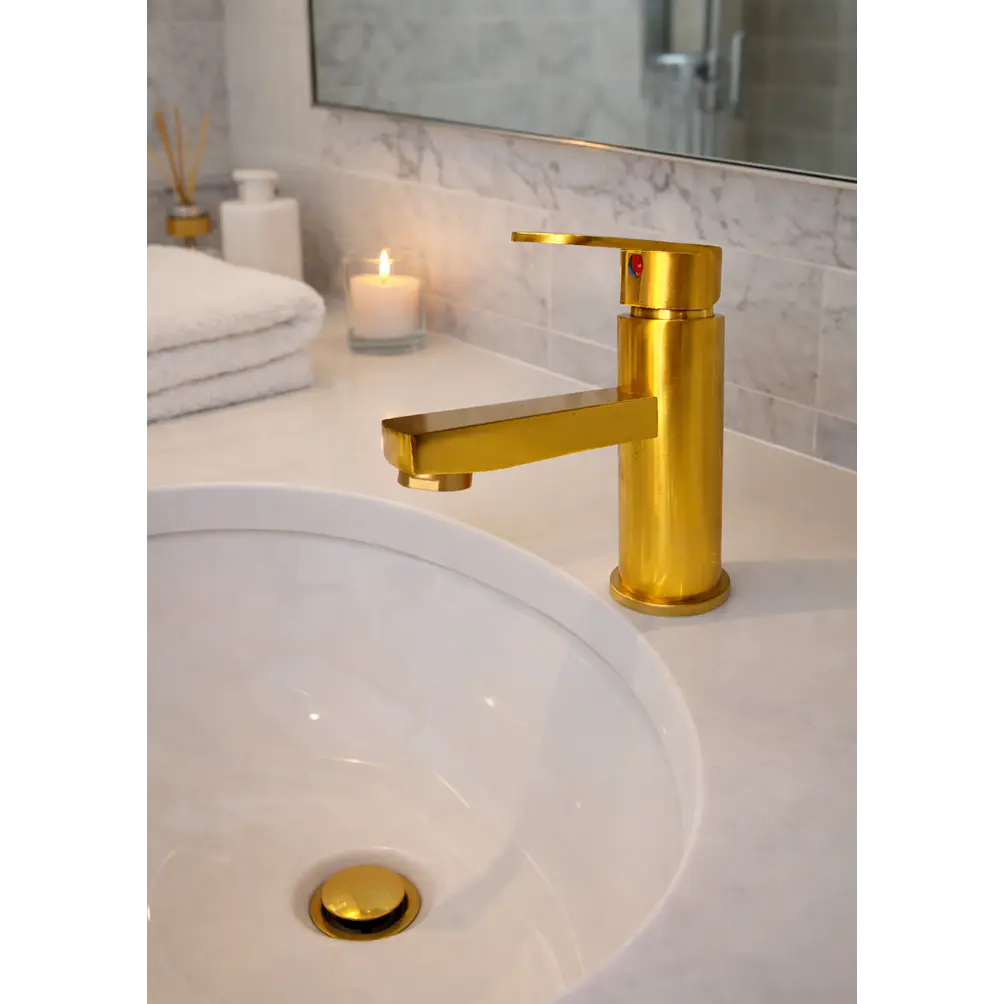 Llave Monomando Para Lavamanos Dorado  3