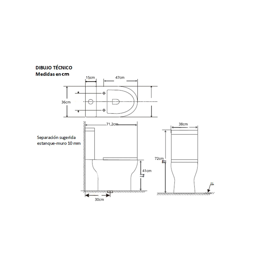 Sanitario One Piece A Piso 30 cm 6 Litros Blanco Right 3