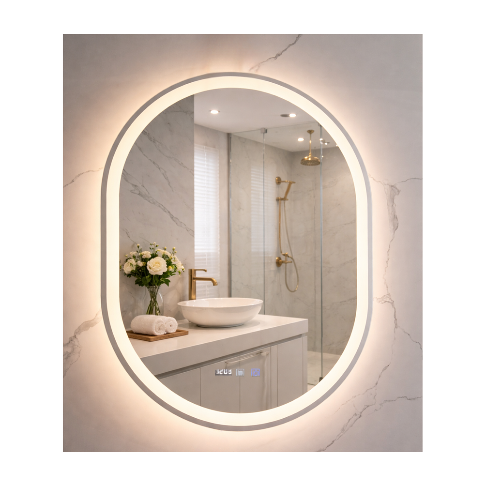 Espejo LED Para Baño Antiempañante Con Reloj Digital Sin Marco 60x80 cm 3