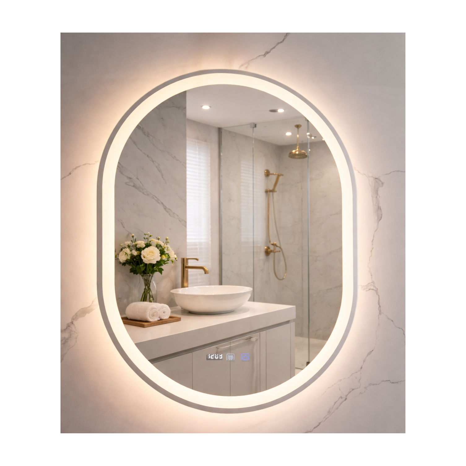 Espejo LED Para Baño Antiempañante Con Reloj Digital Sin Marco 60x80 cm 3