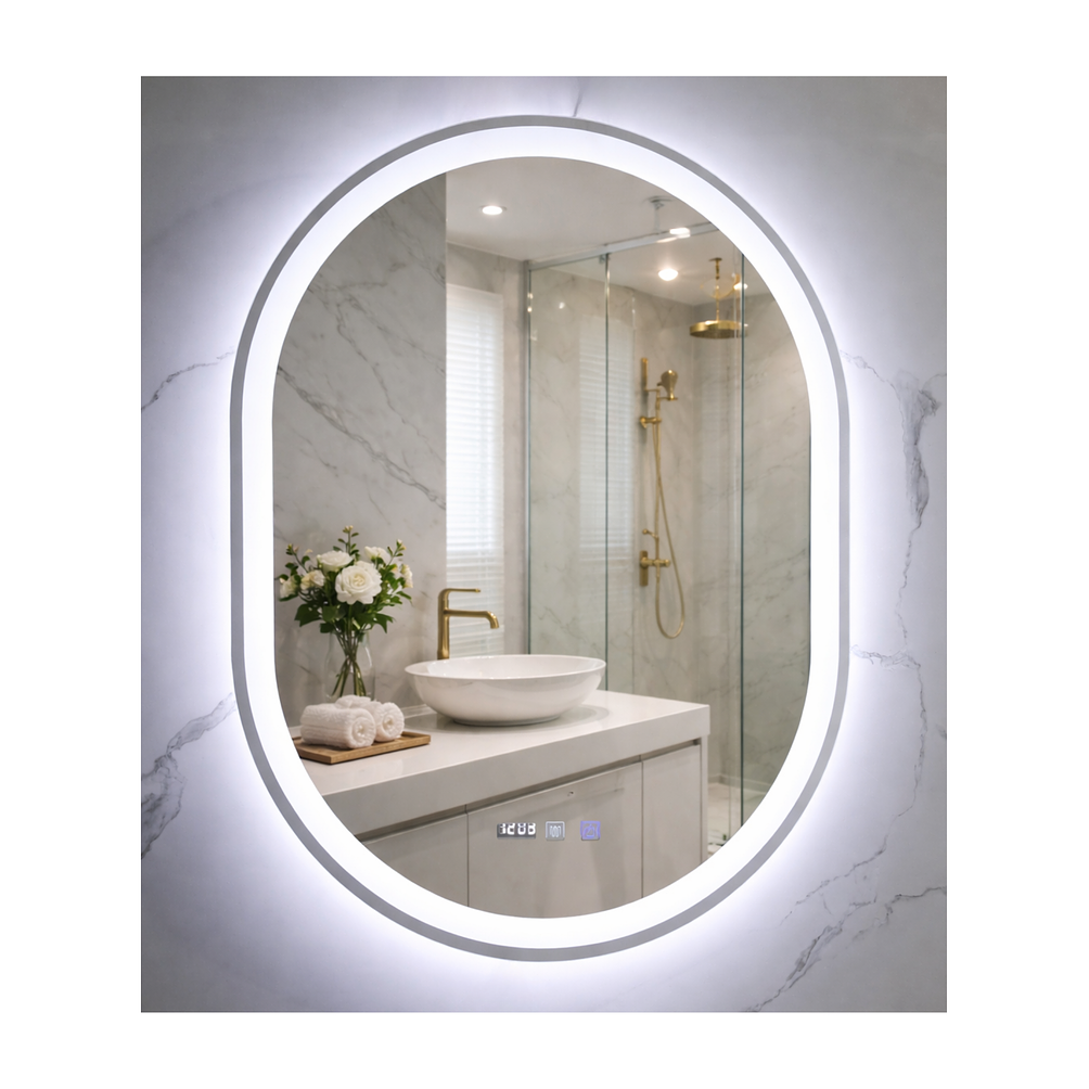 Espejo LED Para Baño Antiempañante Con Reloj Digital Sin Marco 60x80 cm 2