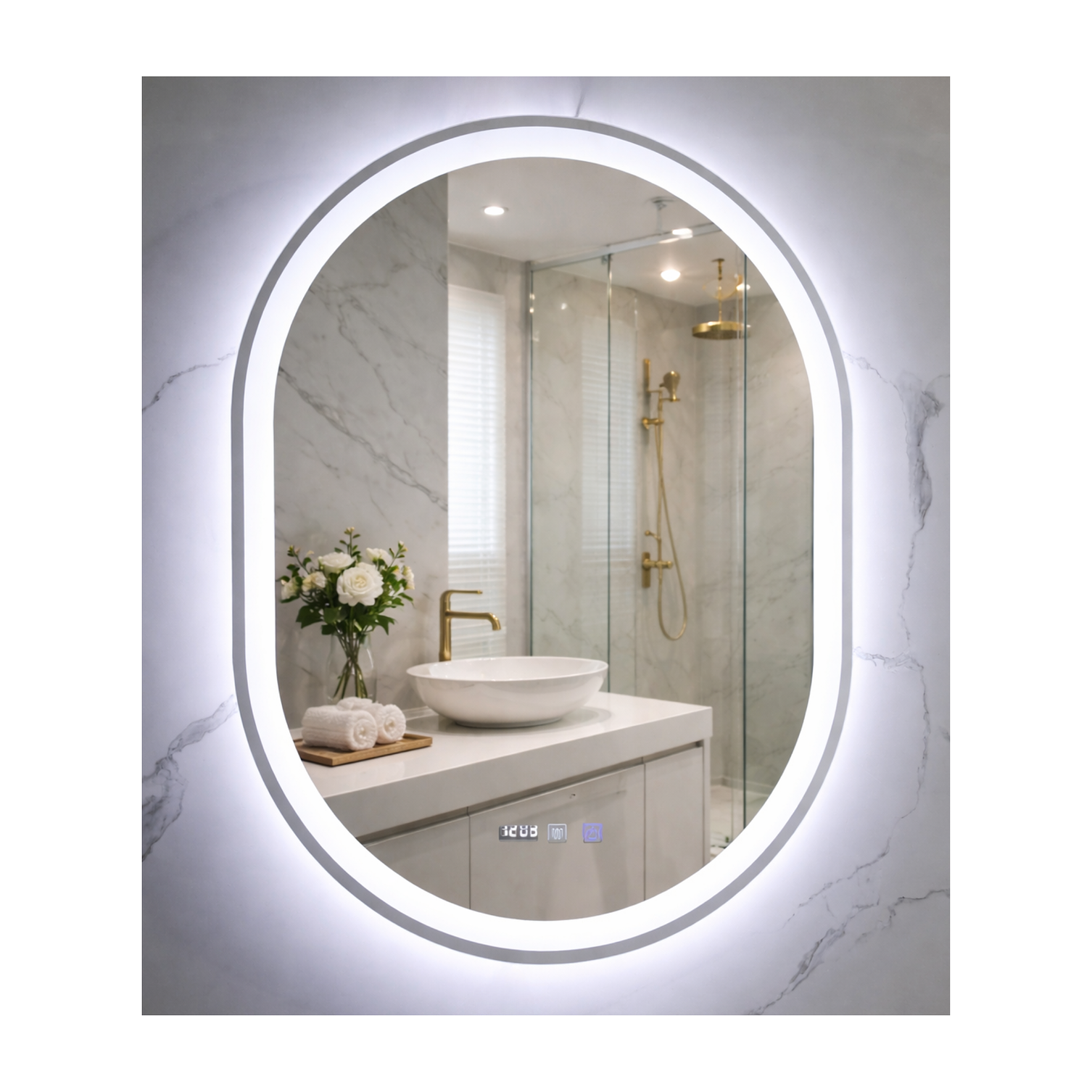 Espejo LED Para Baño Antiempañante Con Reloj Digital Sin Marco 60x80 cm 2