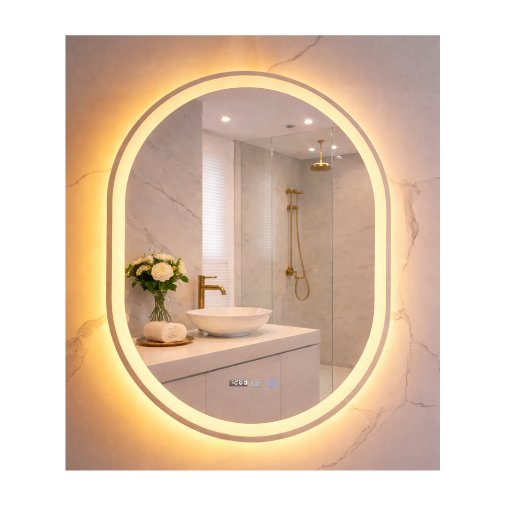 Espejo LED Para Baño Antiempañante Con Reloj Digital Sin Marco 60x80 cm 1