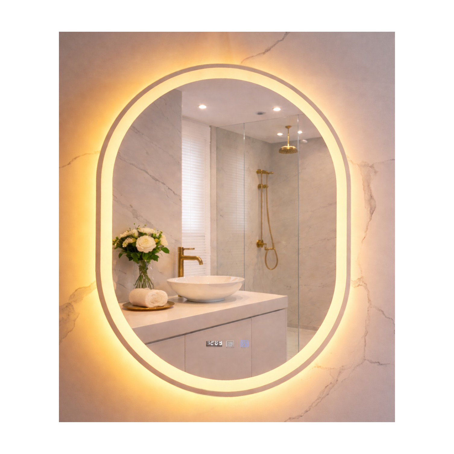 Espejo LED Para Baño Antiempañante Con Reloj Digital Sin Marco 60x80 cm 1