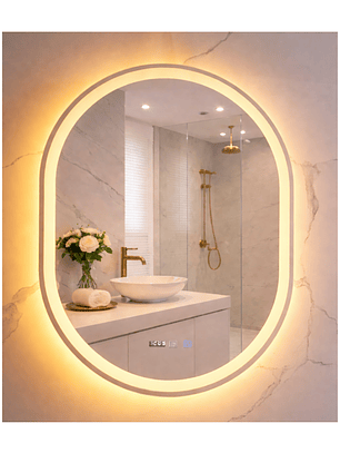 Espejo LED Para Baño Antiempañante Con Reloj Digital Sin Marco 60x80 cm