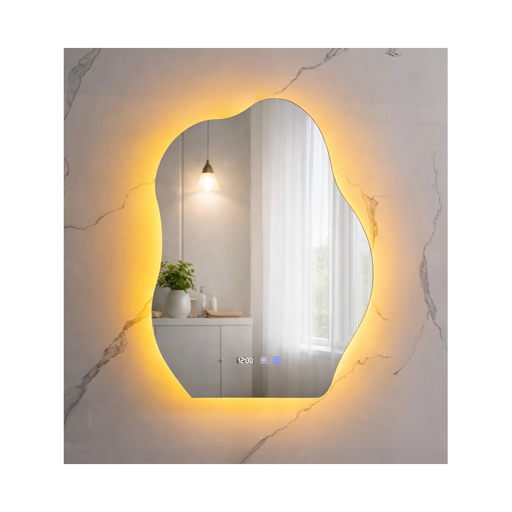 Espejo LED Para Baño Antiempañante Con Reloj Digital Sin Marco 60x80 cm 1